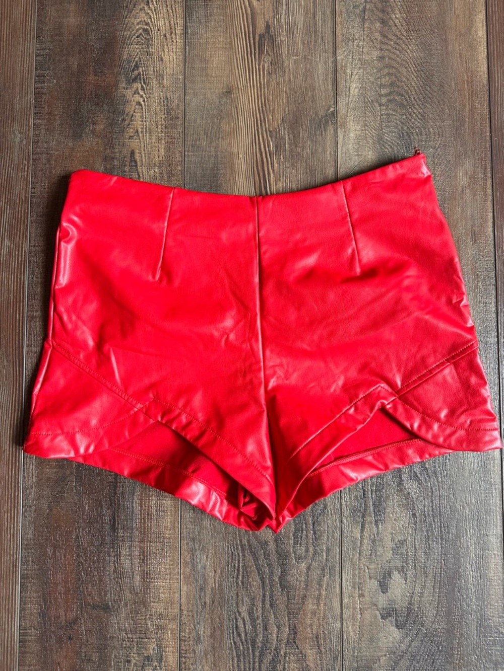 Spirit Red High-Waist Faux Leather Shorts